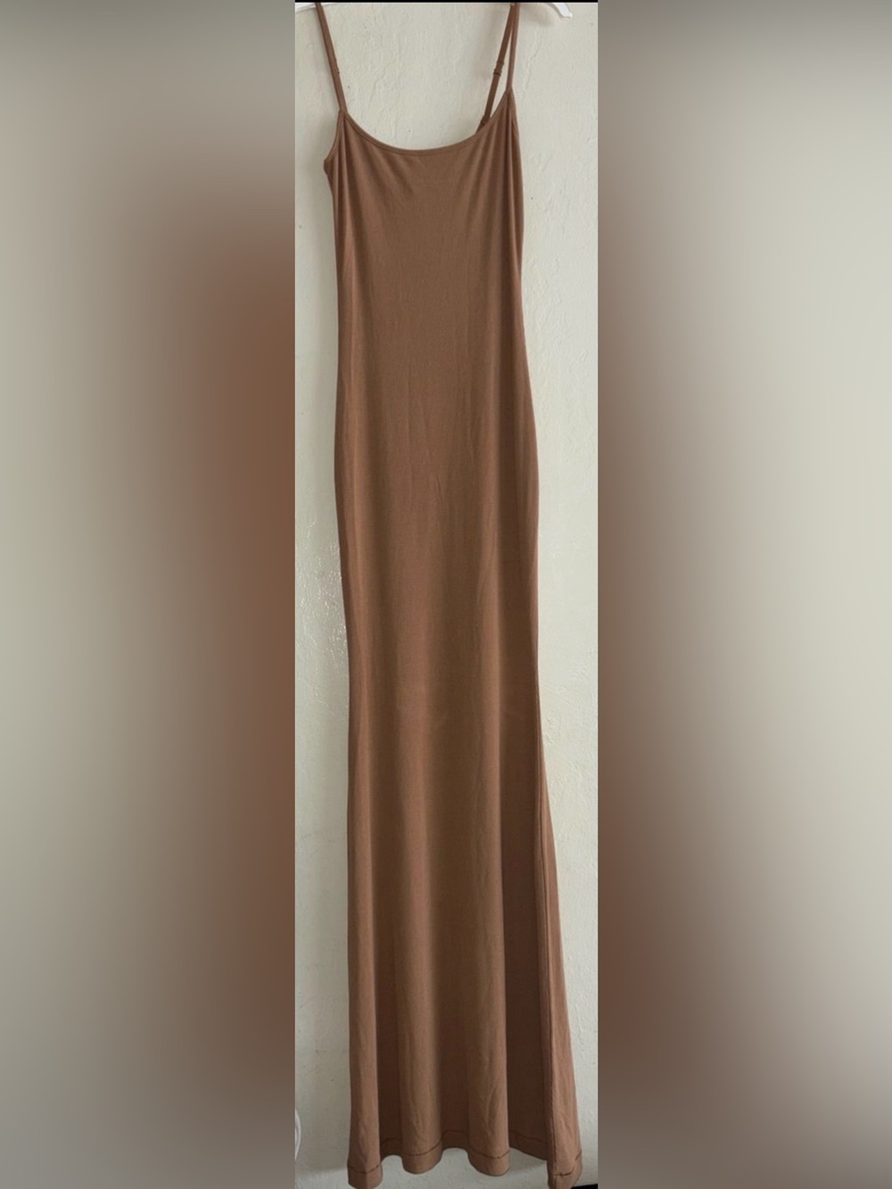 SKIMS Soft Lounge Ribbed Long Slip Dress Maxi Camel Caramel Size Large Stretchy.